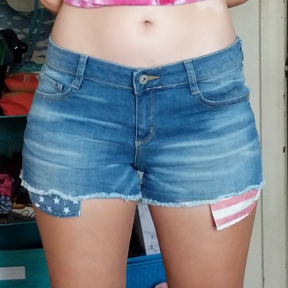 Jean Cutoff Shorts with American Flag Pockets